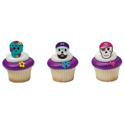 Skull Characters Cupcake - Desert - Food Decoration Topper Rings 12ct