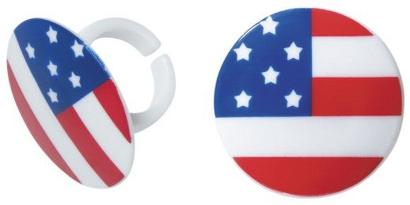 American Flag Round Cupcake - Desert - Food Decoration Topper Rings 12ct