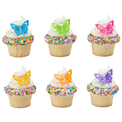 Butterfly Pastel Cupcake - Desert - Food Decoration Topper Rings 12ct