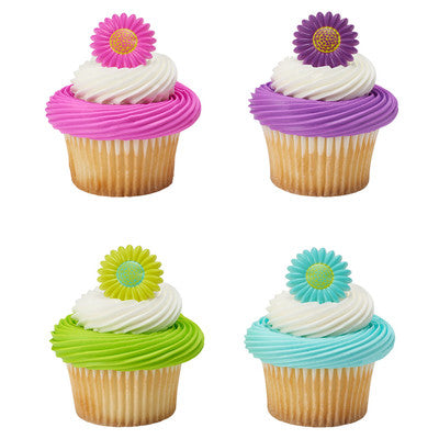 Festive Flower Cupcake - Desert - Food Decoration Topper Rings 12ct