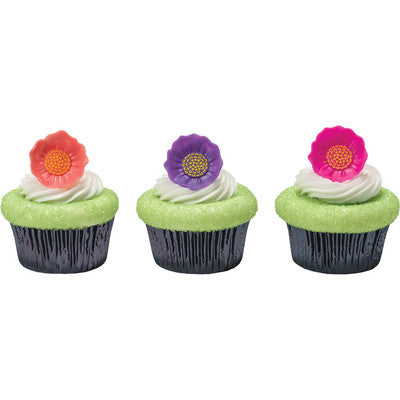 Flowers Cupcake - Desert - Food Decoration Topper Rings 12ct