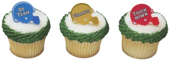 Football Helmet Cupcake - Desert - Food Decoration Topper Rings 12ct
