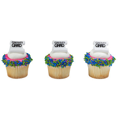 Grad Diploma Cupcake - Desert - Food Decoration Topper Rings 12ct