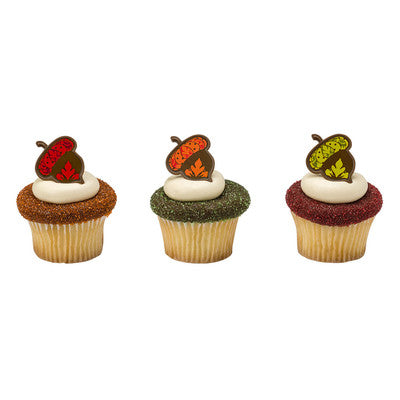 Harvest Acorn Cupcake - Desert - Food Decoration Topper Rings 12ct
