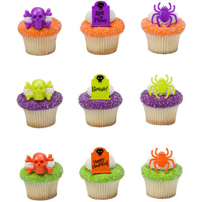 Haunted Assortment Cupcake - Desert - Food Decoration Topper Rings 12ct