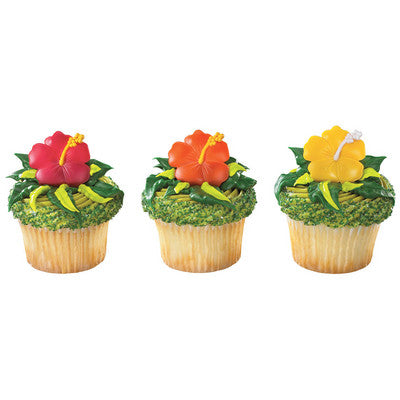 Hibiscus Flower Cupcake - Desert - Food Decoration Topper Rings 12ct