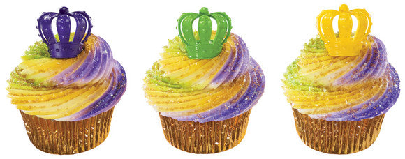 Mardi Gras 3D Crown Cupcake - Desert - Food Decoration Topper Rings 12ct