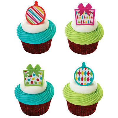 Merry and Bright Cupcake - Desert - Food Decoration Topper Rings 12ct