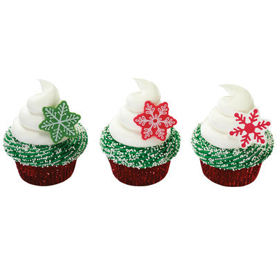Nordic Snowflake Cupcake - Desert - Food Decoration Topper Rings 12ct