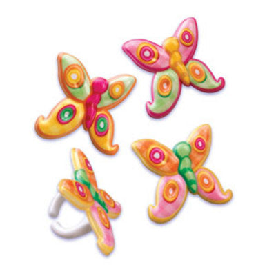 Patchwork Butterflies Cupcake - Desert - Food Decoration Topper Rings 12ct