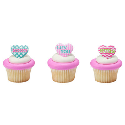 Pattern Hearts Cupcake - Desert - Food Decoration Topper Rings 12ct