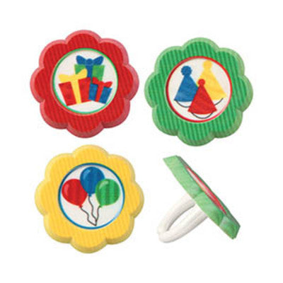 Birthday Party Icons Cupcake - Desert - Food Decoration Topper Rings 12ct