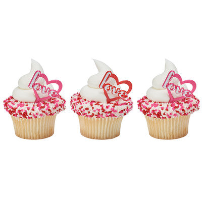 Love Heart Valentines Day Red & Pink   Cupcake - Desert  Decoration Topper Picks 12ct