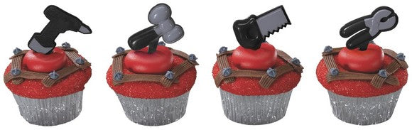 Metalic Tools Drill Hammer Saw Wrench Constuction  Cupcake - Desert  Decoration Topper Picks 12ct