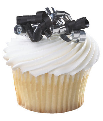 Small Black & Silver Curly Ribbon  Cupcake - Desert  Decoration Topper Picks 12ct