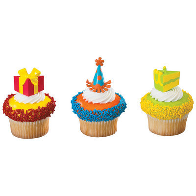 Gift Package Cake Slice Party Hat   Cupcake - Desert  Decoration Topper Picks 12ct