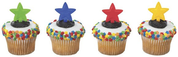 Bright Star Assorted Blue Red Green Yellow  Cupcake - Desert  Decoration Topper Picks 12ct