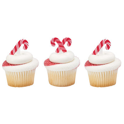 Candy Canes Red & White  Cupcake - Desert  Decoration Topper Picks 12ct