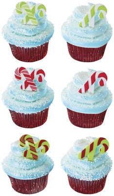 Candy Cane Assorted Colors   Cupcake - Desert  Decoration Topper Picks 12ct