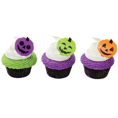 Spooky Halloween Pumpkin Heads Orange Purple Green  Cupcake - Desert  Decoration Topper Picks 12ct