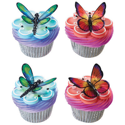 Dragonflies and Butterflies Mylar   Cupcake - Desert  Decoration Topper Picks 12ct