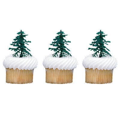 Evergreen Trees   Cupcake - Desert  Decoration Topper Picks 12ct