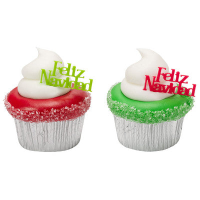 Feliz Navidad Holiday Red & Green   Cupcake - Desert  Decoration Topper Picks 12ct