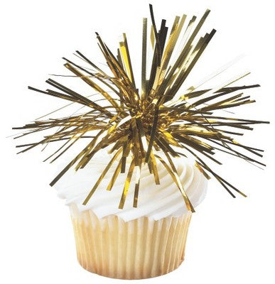Gold Spray Mylar   Cupcake - Desert  Decoration Topper Picks 12ct