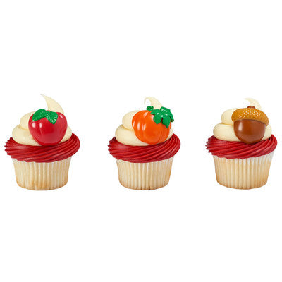 Autumn Harvest Apple Pumpkin Acorn  Cupcake - Desert  Decoration Topper Picks 12ct