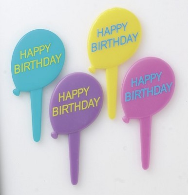 Happy Birthday Balloons Pastel   Cupcake - Desert  Decoration Topper Picks 12ct