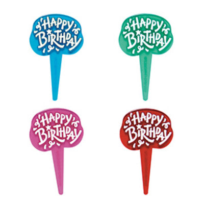 Happy Birthday Blue Green Pink Red   Cupcake - Desert  Decoration Topper Picks 12ct