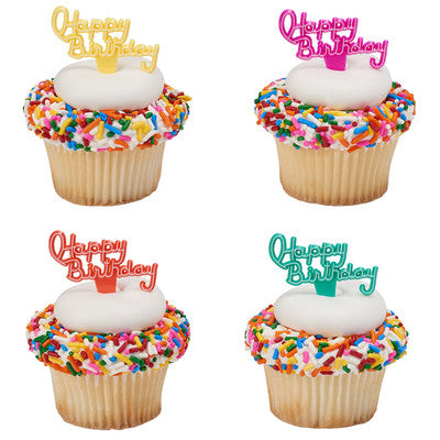 Happy Birthday Vintage   Cupcake - Desert  Decoration Topper Picks 12ct