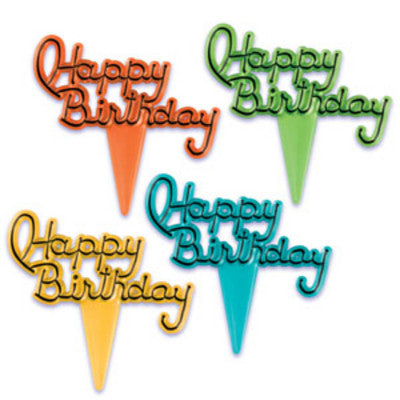 Happy Birthday Script  Cupcake - Desert  Decoration Topper Picks 12ct