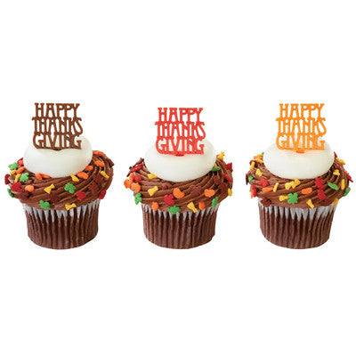 Happy Thanksgiving Fall Colors  Cupcake - Desert  Decoration Topper Picks 12ct