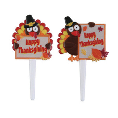 Happy Thanksgiving Turkeys  Cupcake - Desert  Decoration Topper Picks 12ct