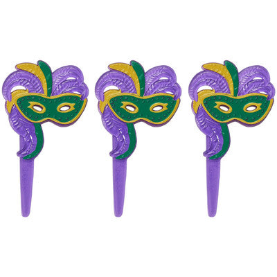 Mardi Gras Masks Jewel  Cupcake - Desert  Decoration Topper Picks 12ct