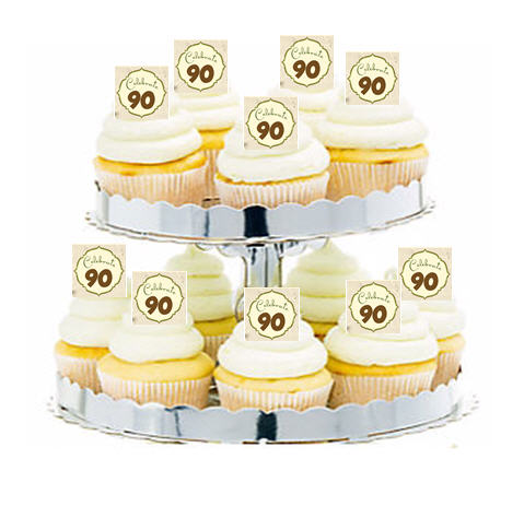 24ct Vintage Celebrate 90 Cupcake Decoration Topper Picks