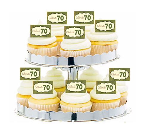 24ct Vintage Celebrate 70 Cupcake Decoration Topper Picks