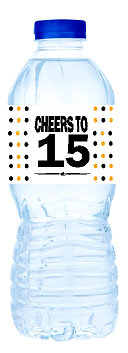 15th Birthday - Anniversary Party Decoration Water Bottle Labels