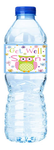 Get Well Soon-Owl-Personalized Water Bottle Labels-12pack