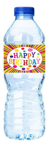 Happy Birthday-Cirlce Stripes&Dots-Personalized Water Bottle Labels-12pack