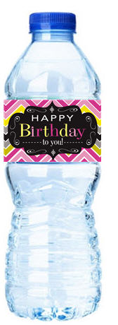 Happy Birthday-Elegant Chevron-Personalized Water Bottle Labels-12pack