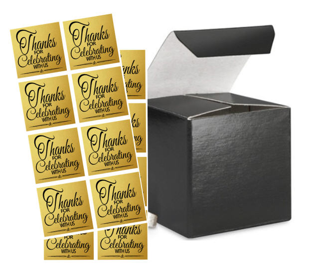 2 x 2 x 2" Black Gloss  Wedding Gift Candy & Party Favor Boxes w. Sticker Seals -24pack