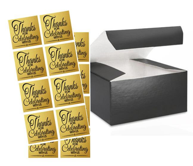 4 x 4 x 2" Black Gloss  Wedding Gift Candy & Party Favor Boxes w. Sticker Seals -24pack