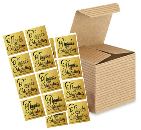 2 x 2 x 2 Kraft Brown  Wedding Gift Candy Party Favor Boxes w. Sticker Seals 12pk New