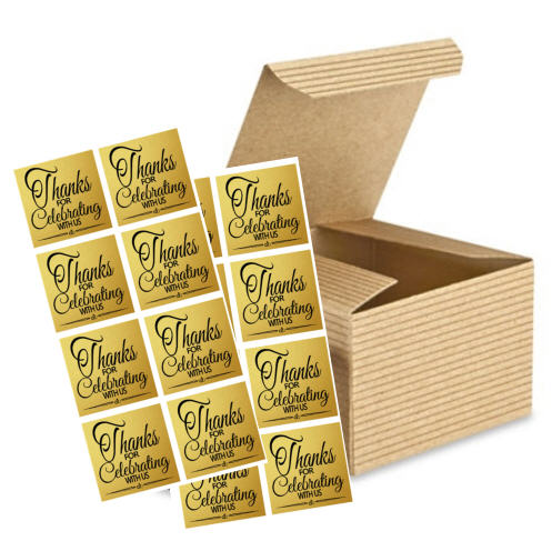 3 x 3 x 2 Kraft Brown  Wedding Gift Candy Party Favor Boxes w. Sticker Seals 12pk New