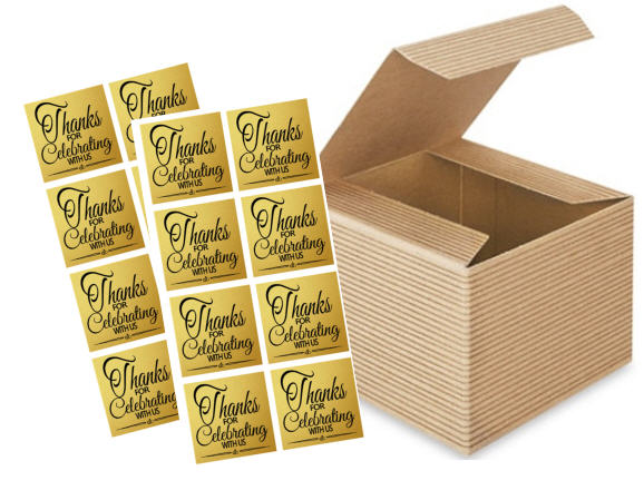 4 x 4 x 3" Kraft Brown  Wedding Gift Candy & Party Favor Boxes w. Sticker Seals -24pack