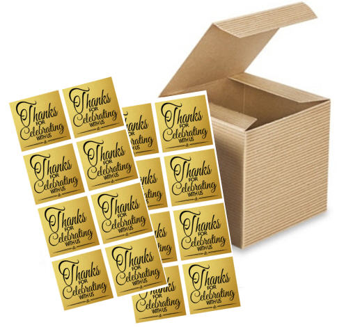 4 x 4 x 4" Kraft Brown  Wedding Gift Candy & Party Favor Boxes w. Sticker Seals -24pack