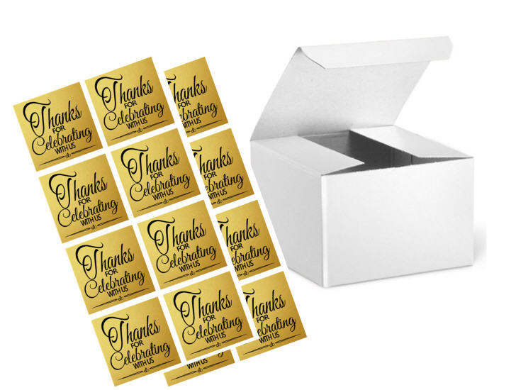 3 x 3 x 2" White  Wedding Gift Candy & Party Favor Boxes w. Sticker Seals -24pack