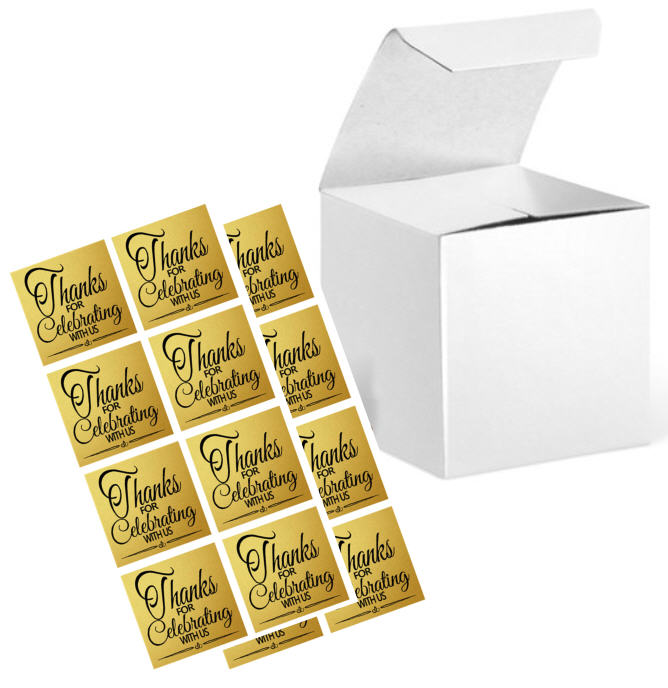 3 x 3 x 3" White  Wedding Gift Candy & Party Favor Boxes w. Sticker Seals -24pack
